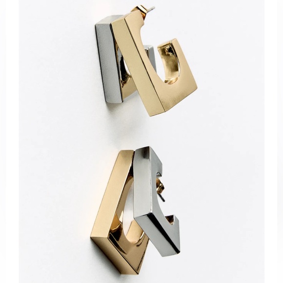 New in Box - NWT Zara Double Square Earrings GOLD / SILVER | 1011/210/881 - Picture 3 of 11